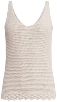 Smashed Lemon 25107 e gebreide strappy top met scallop rand | Beige - XS