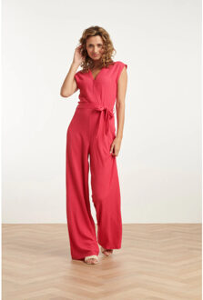 Smashed Lemon 25116 roze stretchy crinkle jumpsuit - M