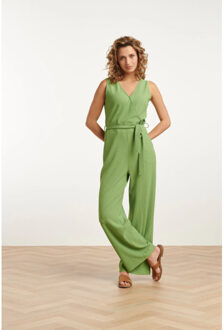 Smashed Lemon 25119 licht stretch crinkle jumpsuit | Groen - XXL