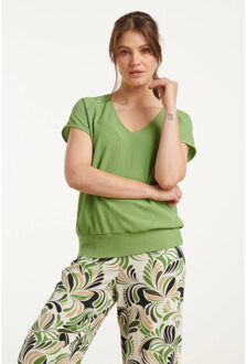 Smashed Lemon 25120 top licht stretchy crinkle v-hals | Groen