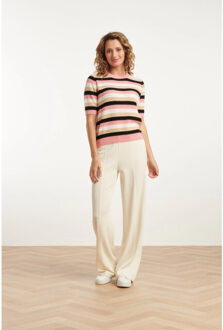 Smashed Lemon 25140 wide straight leg stretch broek | Ecru - XXXL