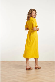Smashed Lemon 25150 linnen midi shirtjurk | Geel - XS