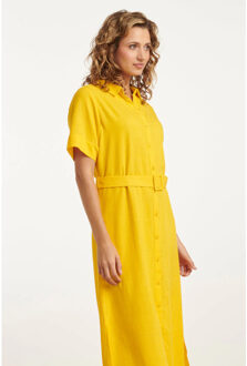 Smashed Lemon 25150 linnen midi shirtjurk | Geel - XXL