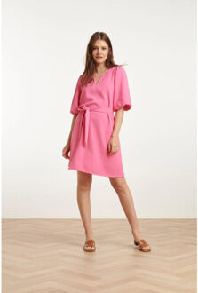 Smashed Lemon 25152 balloon sleeve kort jurk | Roze - XS