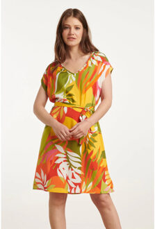 Smashed Lemon 25155 jurk met bladprint | Veelkleurig - XS