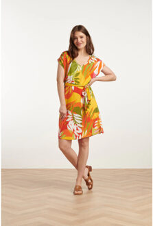 Smashed Lemon 25155 jurk met bladprint | Veelkleurig