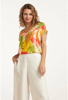Smashed Lemon 25156 multicoloured bladprint top met v-hals | Veelkleurig - XS