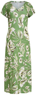 Smashed Lemon 25159 leaf print stretch midi jurk | Bruin/groen - 4XL