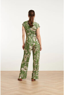 Smashed Lemon 25160 leaf print stretch jumpsuit | Bruin/groen - XS
