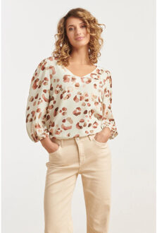 Smashed Lemon 25164 e animal print top met v-hals | Beige - XL