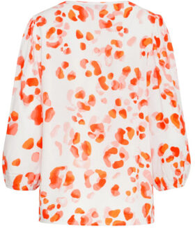 Smashed Lemon 25164 perzik animal print top met v-hals | Oranje - 4XL