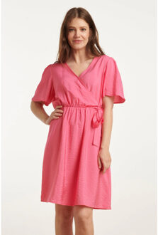 Smashed Lemon 25170 fuchsia zomerjurk met overlap v-hals | Roze - S