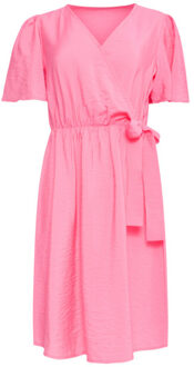 Smashed Lemon 25170 fuchsia zomerjurk met overlap v-hals | Roze - XS