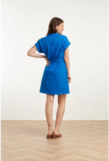 Smashed Lemon 25176 linnen jurk met kraag | Blauw - XL