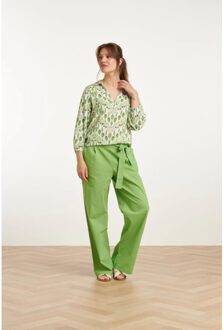 Smashed Lemon 25177 lime linnen broek | Groen - 4XL