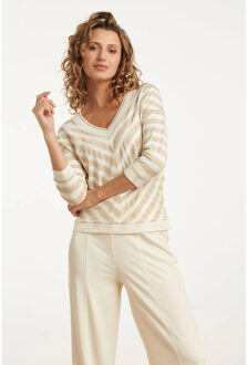 Smashed Lemon 25180 off white top met chevron streepprint | Wit - XXXL