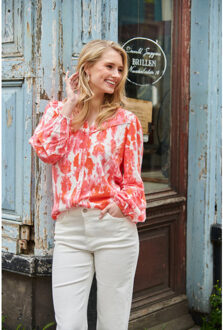 Smashed Lemon 25181 blouse met abstracte verfspattersperzik | Veelkleurig