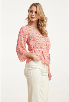 Smashed Lemon 25184 wrap top met schelpenprintperzik | Veelkleurig - XS