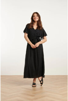 Smashed Lemon 25191 e viscose midi jurk | Zwart - 4XL