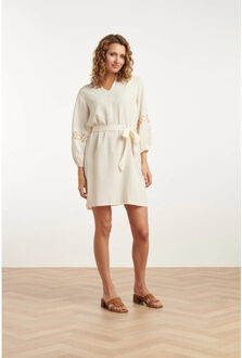 Smashed Lemon 25195 off white jurk met geborduurde mouwen | Wit