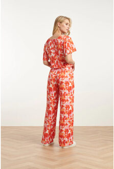 Smashed Lemon 25210 satijnen top met peach bloemenprint | Oranje - XL
