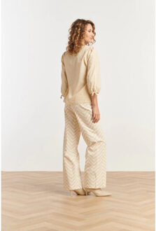 Smashed Lemon 25234 wide leg travel broek met zigzag print | Wit - XXXL