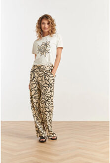 Smashed Lemon 25235 wide leg travel quality broek met e bloemenprint | Beige - 4XL