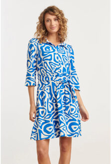 Smashed Lemon 25245 cobaltte grafische geprinte jurktravelkwaliteit | Blauw - XXL