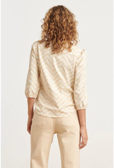 Smashed Lemon 25248 ziggzag print blouse met knopentravelkwaliteit | Wit - XXXL