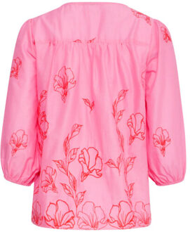 Smashed Lemon 25262 top met bloemenborduurselsv-hals | Roze - XS