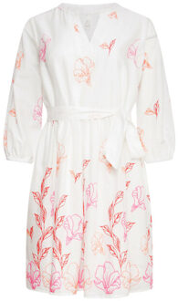 Smashed Lemon 25263 te bloemen geborduurde korte jurk met v-hals | Wit - XXL