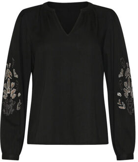 Smashed Lemon 25795 – top met handgeborduurde mouwen | Zwart - XXXL