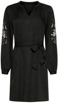 Smashed Lemon 25796 – jurk met handgeborduurde mouwen en ceintuur | Zwart - XXXL