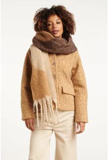 Smashed Lemon 55308 zand en bruine sjaal met golvende print | Beige - One size