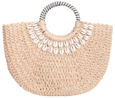Smashed Lemon 56028 strandtas donkerzand met schelpenborduursel - maat One size Veelkleurig