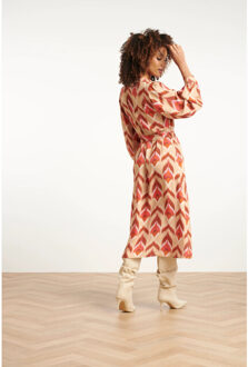 Smashed Lemon Aztec midi jurk in warmroze en camel | - XXXL