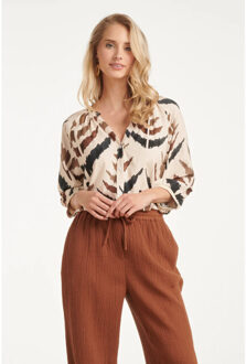 Smashed Lemon Blouse met v-hals en grafische aztec print | Beige - XXL