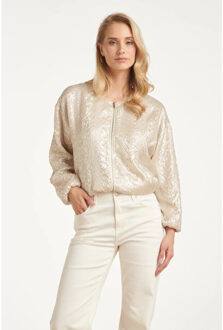 Smashed Lemon Bomberjack met slang print en metallic glans | Ecru - XS