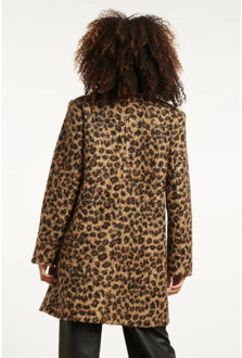 Smashed Lemon Bouclé dierenprint jas in camel en zwart | - maat XXL