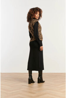 Smashed Lemon Bouclé gilet met dierenprint in camel en zwart | - maat M