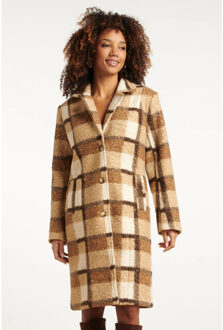 Smashed Lemon Bouclé ruitjesjas | Camel - XS