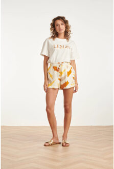 Smashed Lemon Comfortabele short met oranje aztec print | Wit - XXXL