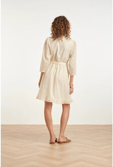 Smashed Lemon Crème mini-jurk met ruches en tailleband | Ecru - XL