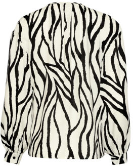 Smashed Lemon Dames top met abstracte zebra print in off-white en zwart | Wit - S
