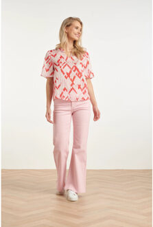 Smashed Lemon Dames top met grafische aztec print in roze en rood |