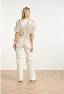 Smashed Lemon Dames top met metallic structuur | Ecru - XXXL