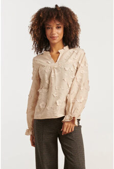 Smashed Lemon Dames3d bloemenprint top met v hals | Beige - XL