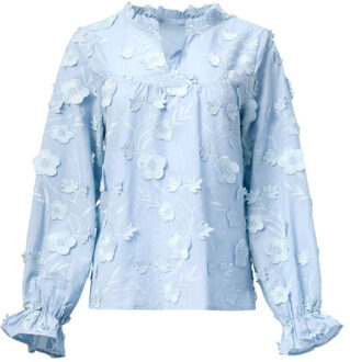 Smashed Lemon Dames3d bloemenprint top met v hals | - maat XL Lichtblauw