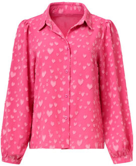 Smashed Lemon Damesblouse met hartjesmotief lange pofmouwen | Rood - XL