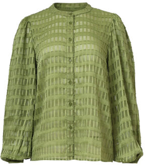 Smashed Lemon Damesblouse met structuur | Bruin/groen - XL